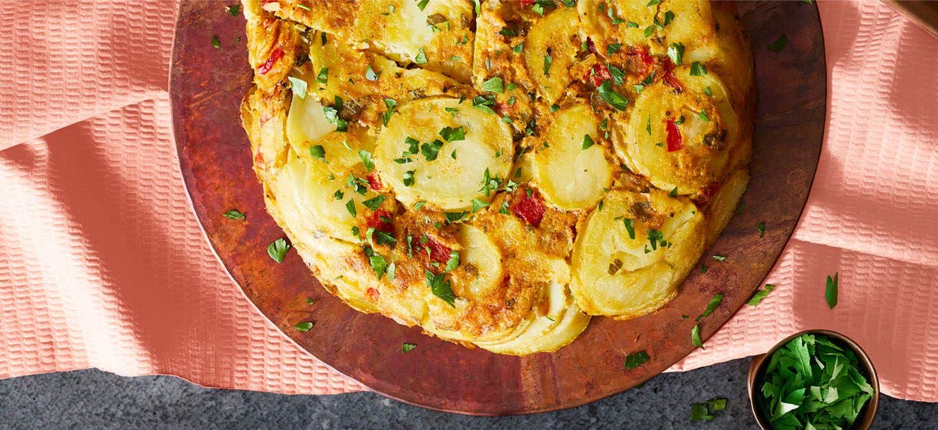 Tortilla Española with Potatoes and Red Sweet Peppers
